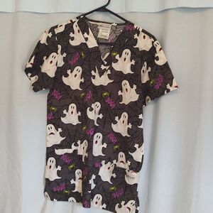 Uniform Advantage UA Scrub top Halloween ghosts Size Small